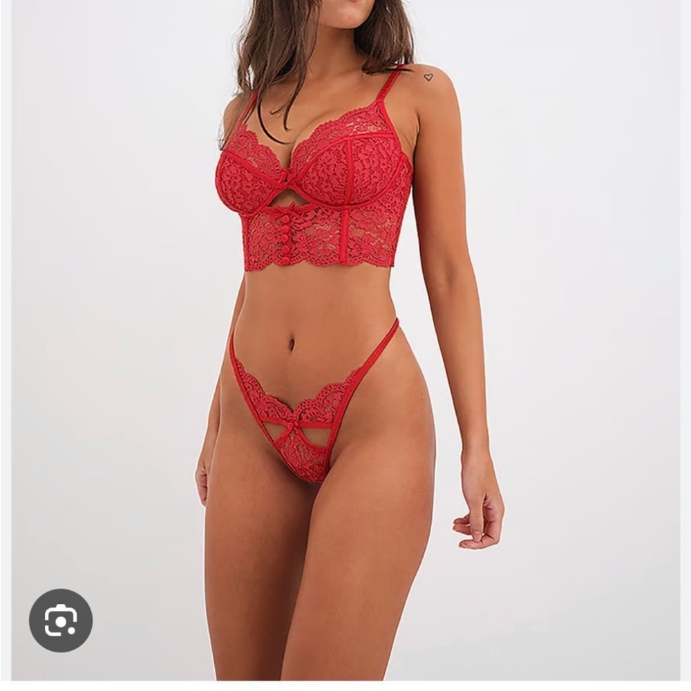 NWT For Love And Lemons Red Lace Thong XS